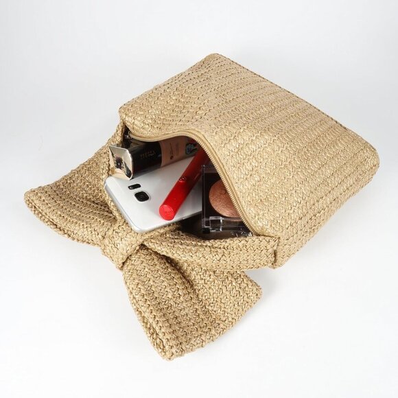 Fashionable Summer Straw Wristlet Wallet with Big Bowknot - Unique Gift Idea - Picture 6 of 8